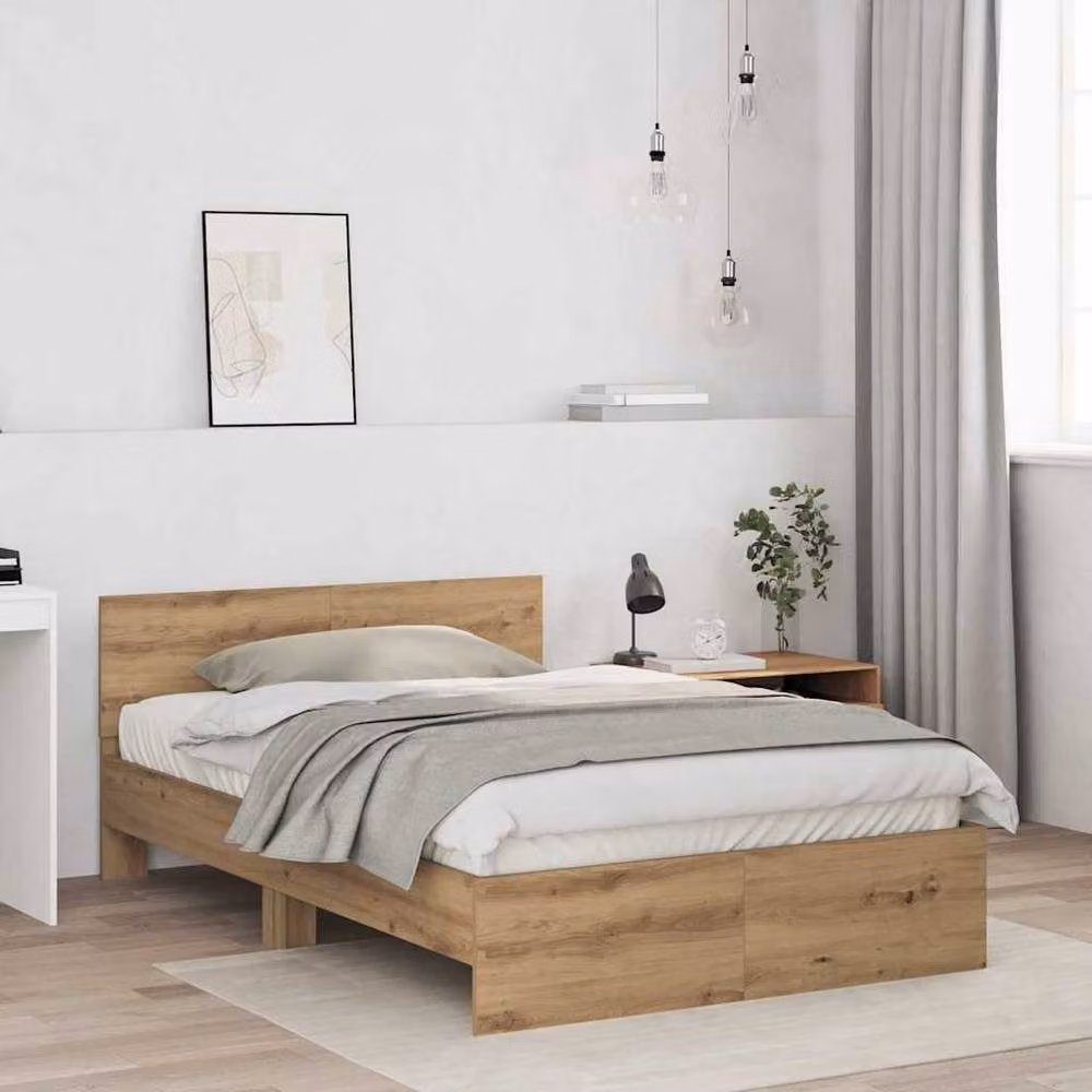 Berkfield Home Classic Bed Frame with Headboard in Artisan Oak, Brown, W/D/H: 120 x 190 x 70 cm – 3