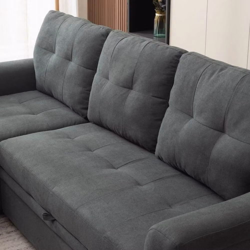 FORGEVIO Grey Reversible L-Shape Corner Sofa Bed with Click-Clack Sleeping Function – 2
