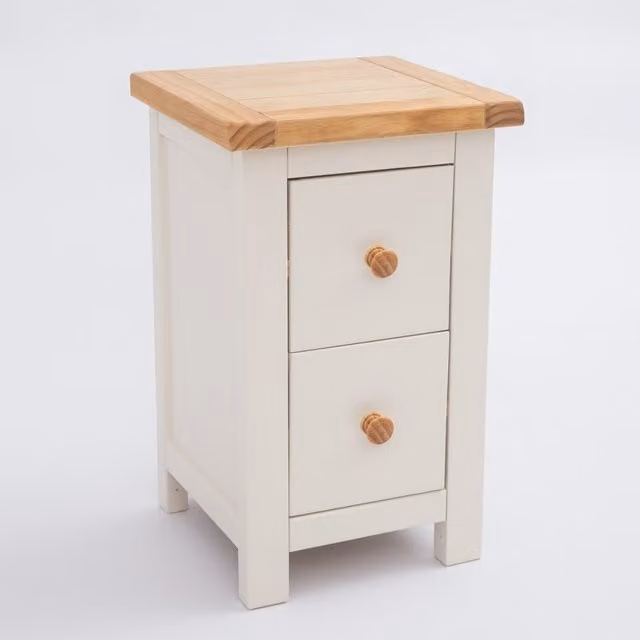 Cabinet Bits Maggiori 2 Drawer Petite Bedside Table in White with Wood Knobs