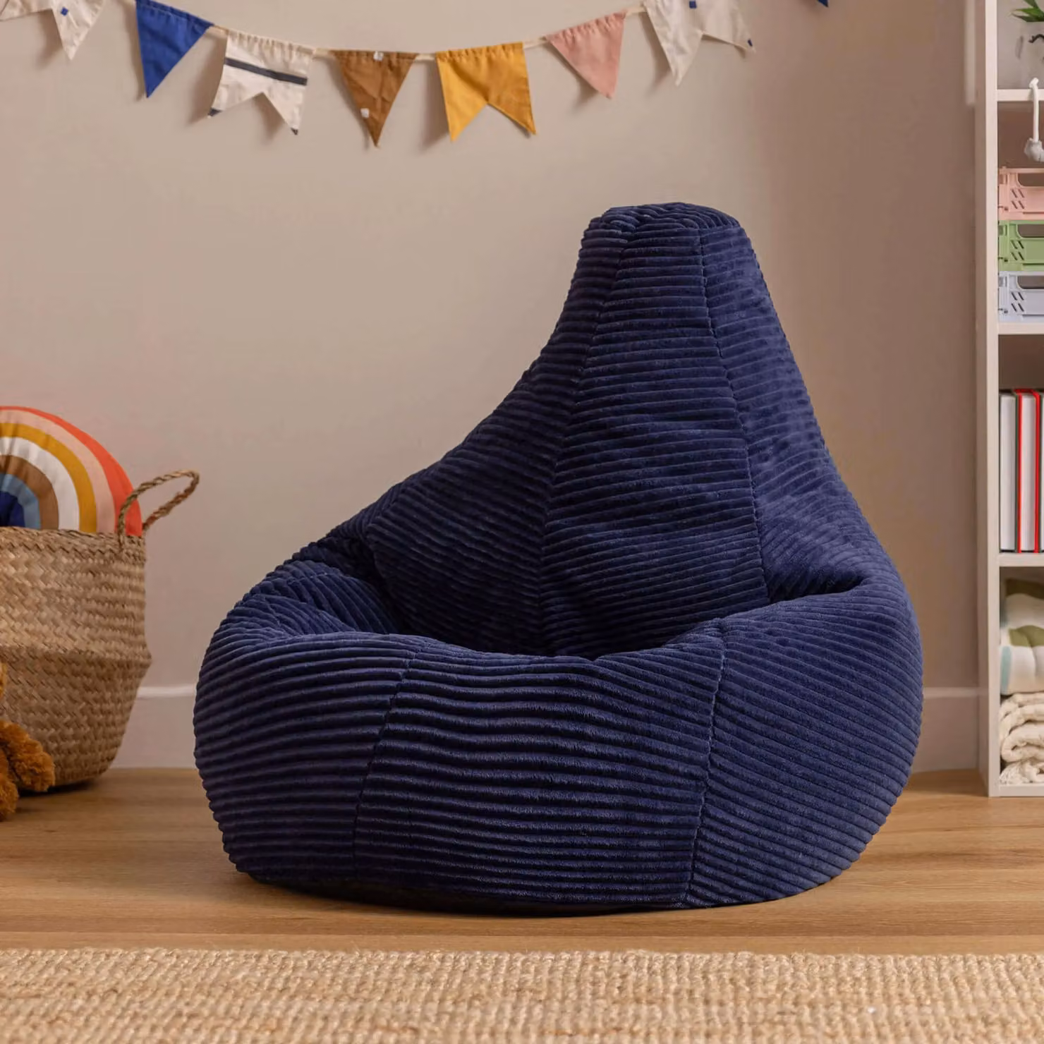 icon Dalton Kids Corduroy Bean Bag Set of 2 in Blue with EPS Polystyrene Filling – 2