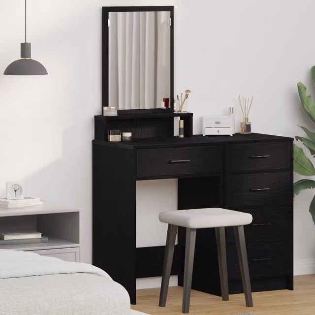 Berkfield Home Modern Black Oak Dressing Table with Drawers W/D/H: 50 x 41 x 140 cm – 1