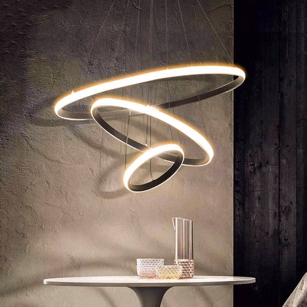 Goeco Modern Black 3-Ring LED Pendant Light, 36W 3-Colour Adjustable Chandelier – 5