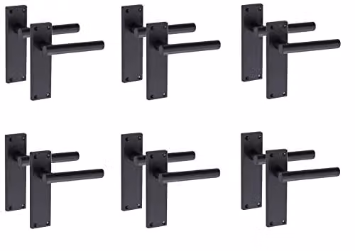 Golden Grace T-Bar Lever Backplate Door Handle, Matt Black, 6 Pairs