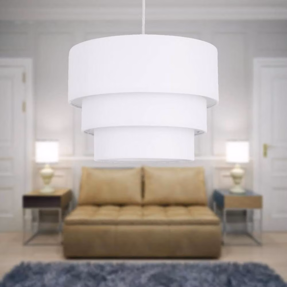 First Choice Lighting White 3 Tier Fabric Cylinder Ceiling Light Shade – 2