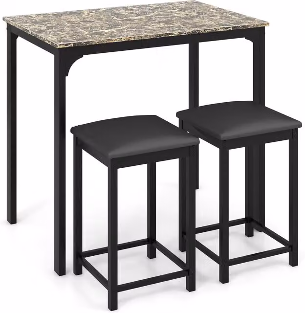 Costway Modern Brown Dining Table and 3 Stool Set with MDF and Metal Construction