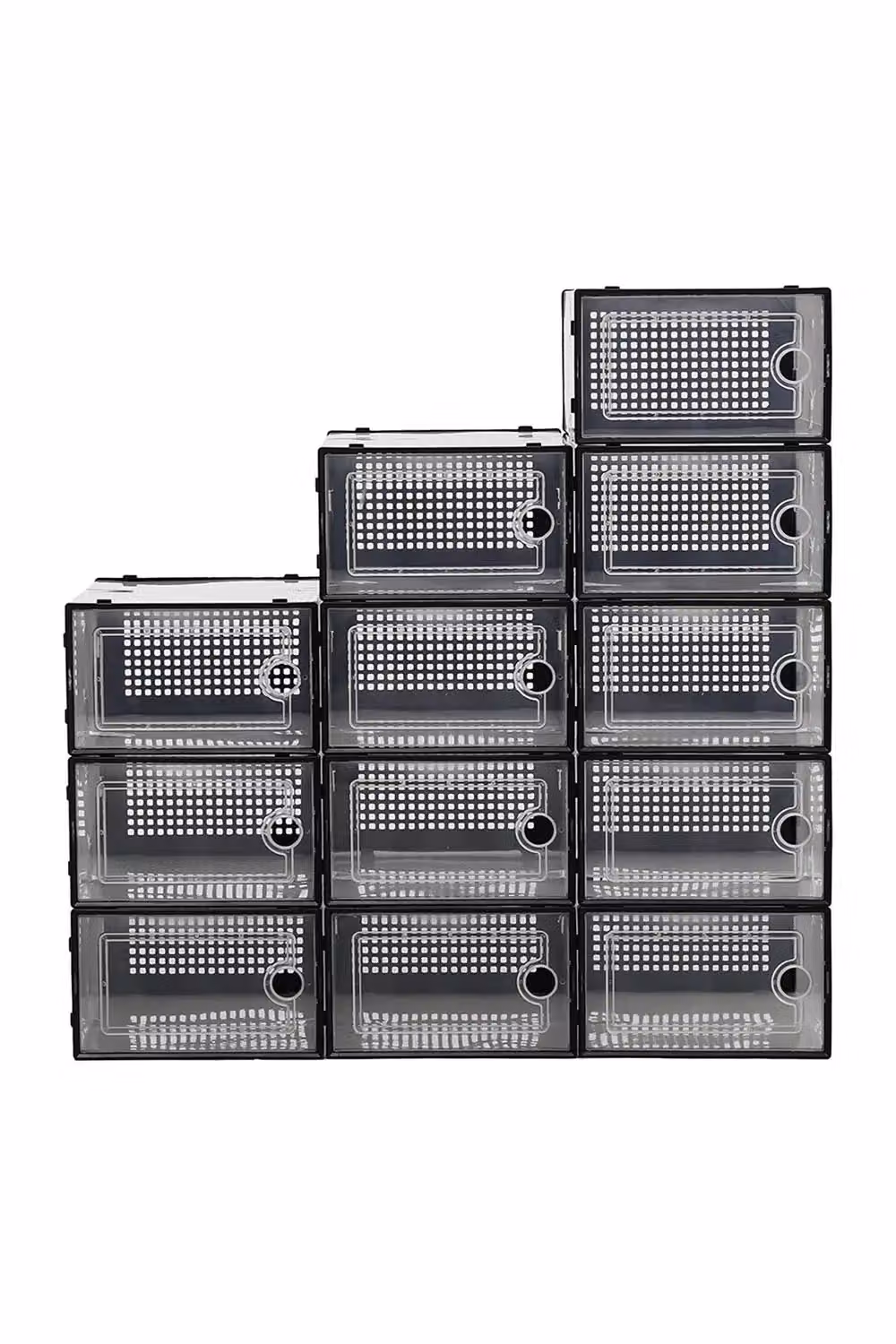 H&O Direct 12 Pack Stackable Plastic Shoe Storage Boxes in Black and Transparent – 2