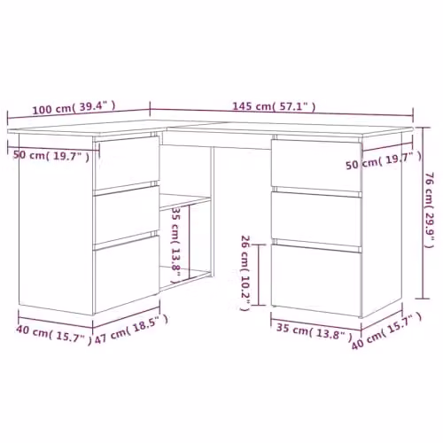 vidaXL Corner Desk in Old Wood Brown, W/D/H: 145 x 100 x 76 cm – 2