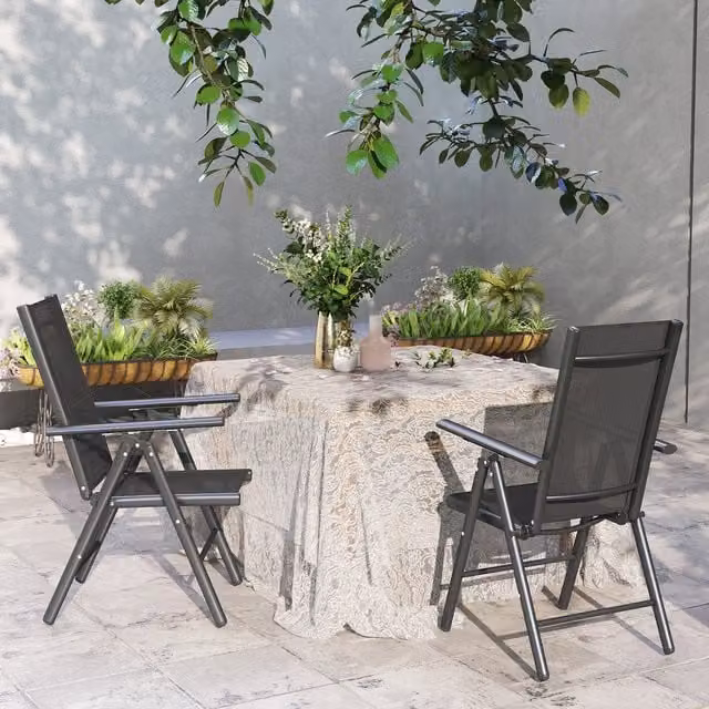 Outsunny Set of 2 Folding Chairs with Aluminium Frame in Dark Grey
