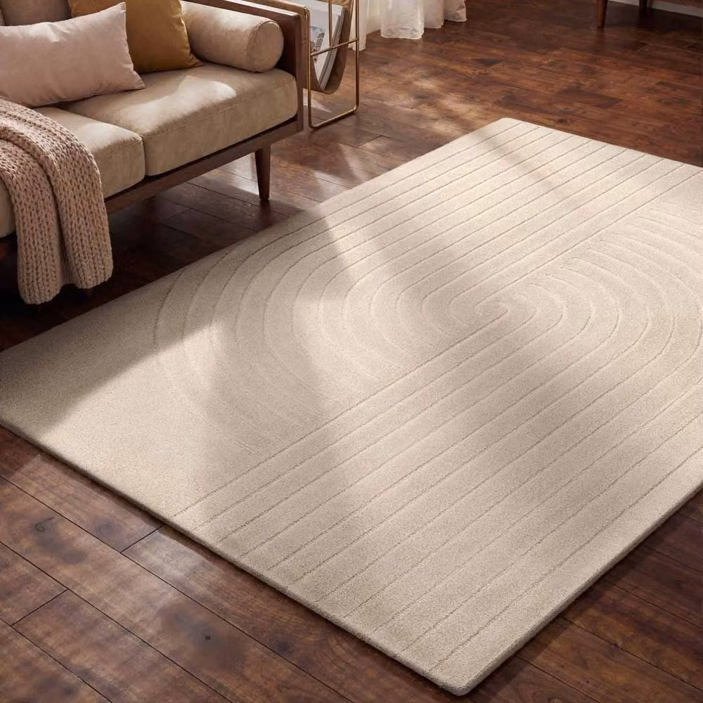 Vikosa Arcura Abstract Wool Round Rug in Beige, Diameter: 200 cm – 2