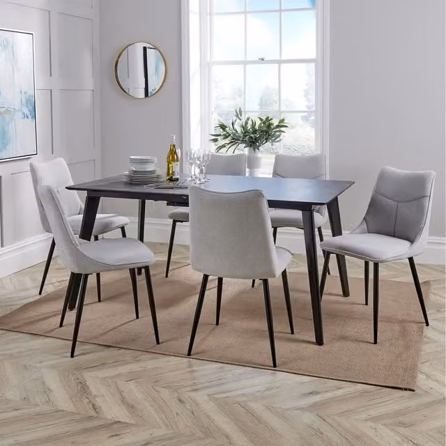 Home Source Florian Extending Table and Odette Chair Set in Grey and Black