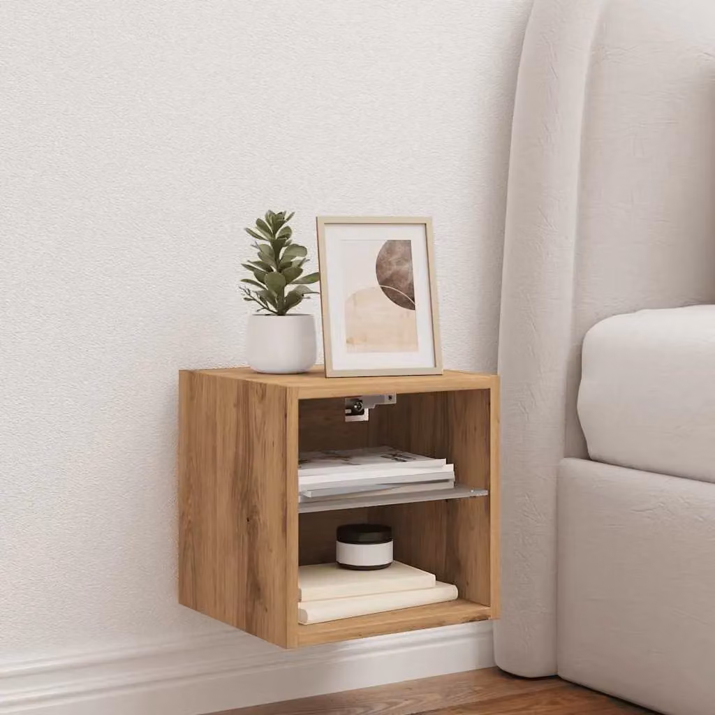 Berkfield Home Artisan Oak TV Wall Cabinet with Integrated LED Lights and Internal Shelves, Brown, W/D/H: 30 x 28.5 x 30 cm – 4