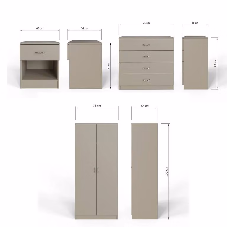 KORVIXA 3 Piece Modern Bedroom Set in Beige with Matt Metal Handles