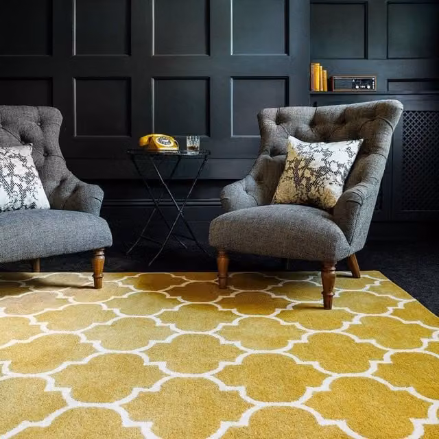 The Rug Shop UK Handmade Yellow Wool Geometric Area Rug, W: 200 cm, D: 290 cm