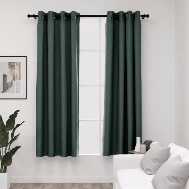 Berkfield Linen-Look Blackout Curtains with Eyelets, 2 Pack, Green, W: 140 cm, H: 175 cm – 1
