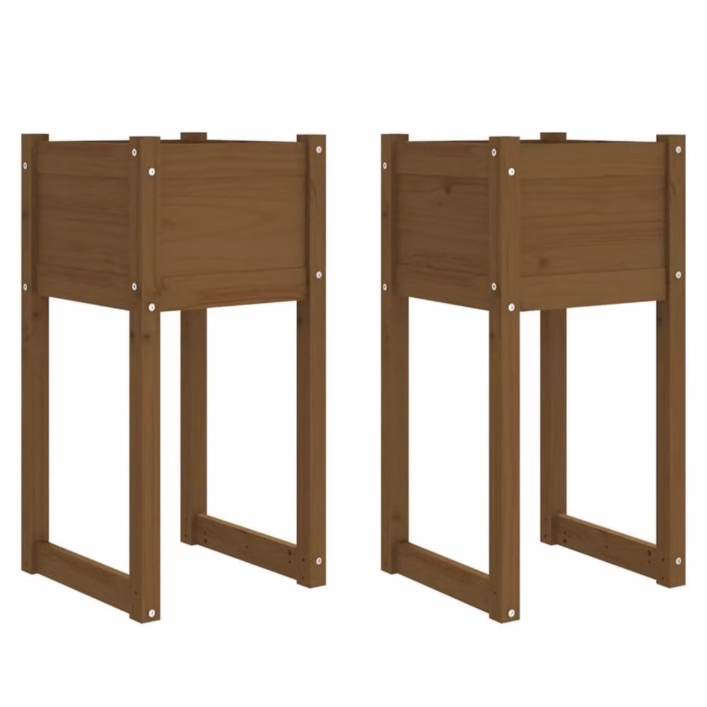 Berkfield Home 2-Piece Solid Wood Pine Planter Set in Brown, W/D/H: 40 x 40 x 81 cm – 3