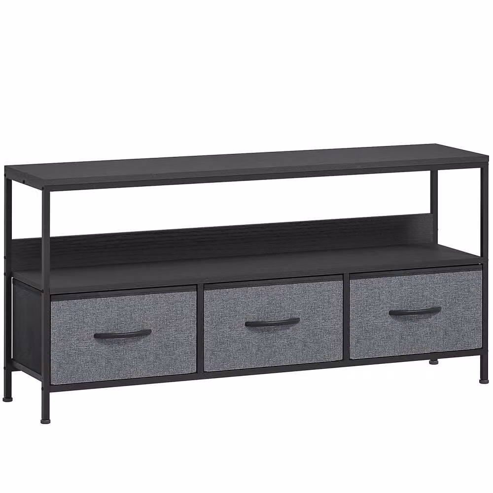 Wyld Haus Avanor Modern Black TV Storage Unit with 3 Fabric Drawers W/D/H: 120 x 29 x 56 cm – 2