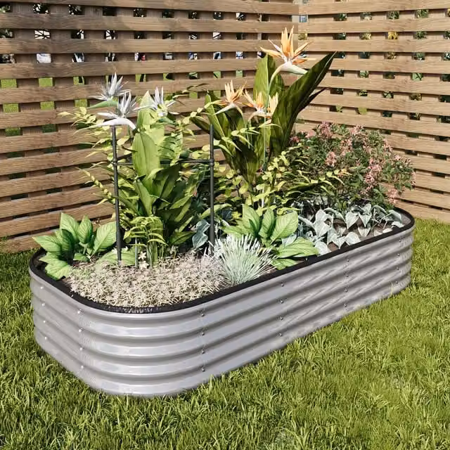 Livingandhome Oval Galvanised Steel Raised Garden Bed, Silver, Height: 30 cm, Length: 160 cm
