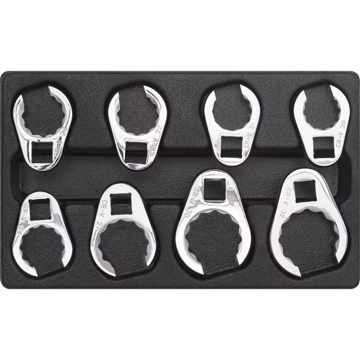 Loops 8 Pack Crows Foot Spanner Set with 1/2 Inch Square Drive Metric Ratchet Handle Adapter in Silver and Multicolour Chrome Vanadium – 4