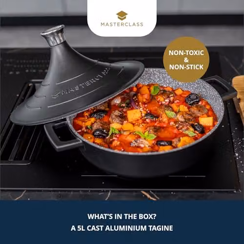 MasterClass Cast Aluminium Non-Stick Tagine Casserole Dish with Self-Basting Cone Lid, Black, Diameter: 28 cm, 4 L – 2