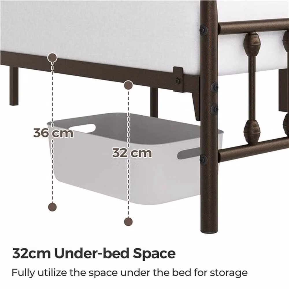 KORVIXA Vintage Metal King Platform Bed in Bronze, W/D/H: 152 x 200 x 104.5 cm – 5