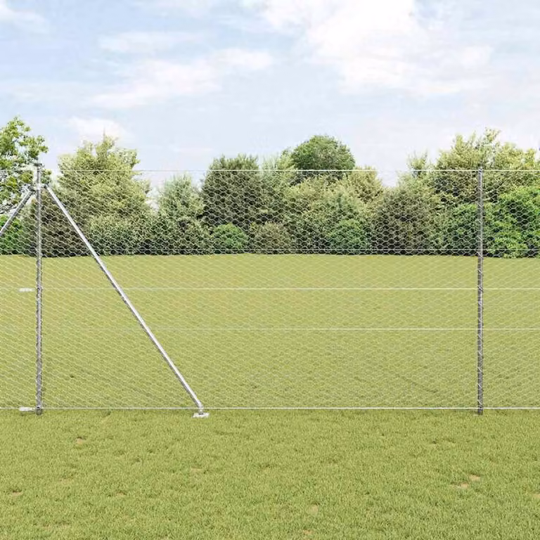 Berkfield Home Hexagon Fence in Silver Galvanised Steel, H: 160 cm x W: 10 m