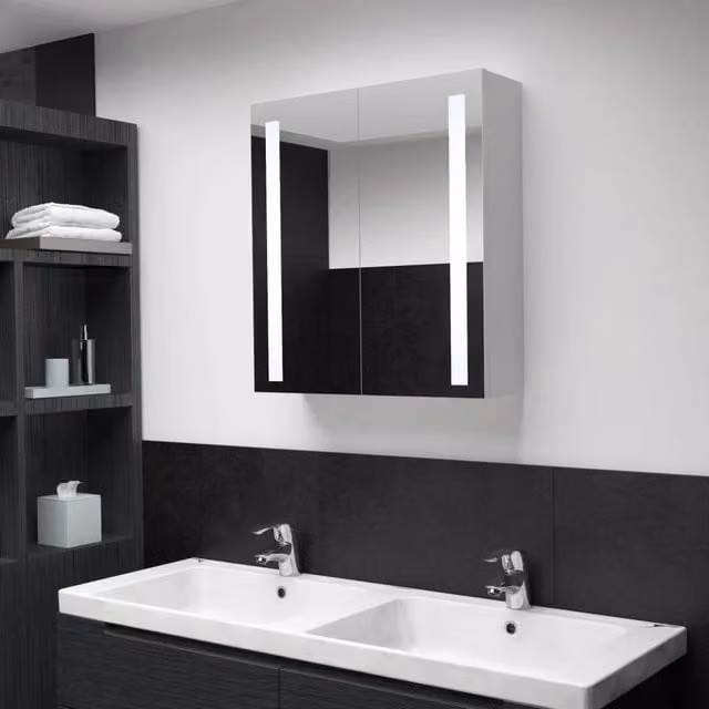Berkfield Home LED Bathroom Mirror Cabinet in White, W/D/H: 60 x 14 x 62 cm