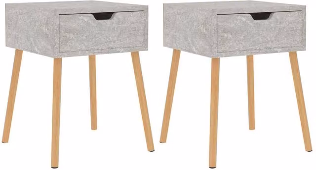 Berkfield Home Set of 2 Modern Bedside Cabinets in Concrete Grey, W/D/H: 40 x 40 x 56 cm