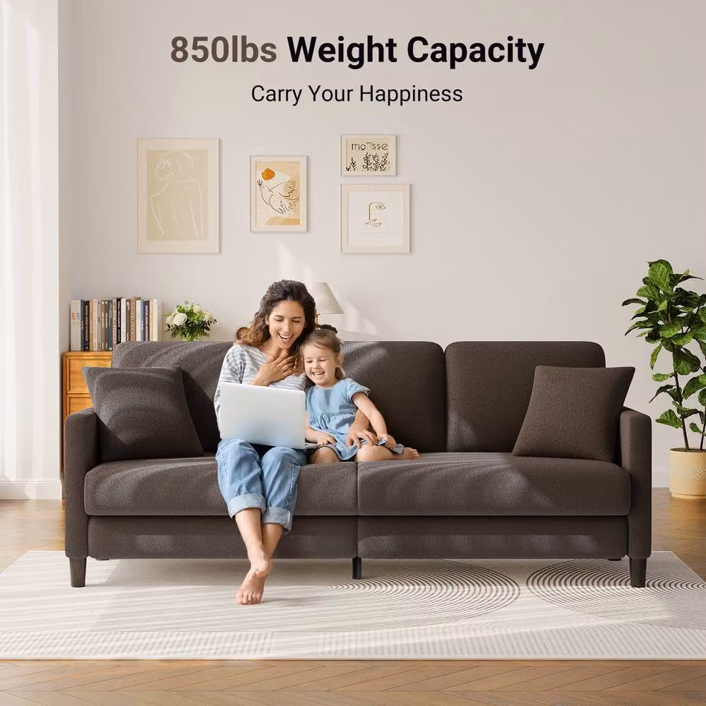 Dprodo 3-Seater Modern Brown Bouclé Fabric Sofa with Scatter Cushions, Width: 210 cm – 2