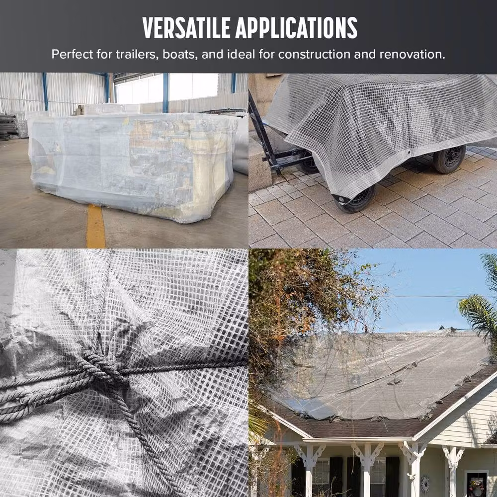 Keplin Waterproof Tarpaulin Cover Sheet 100gsm Clear Mesh, Clear, 3 x 3 m – 3