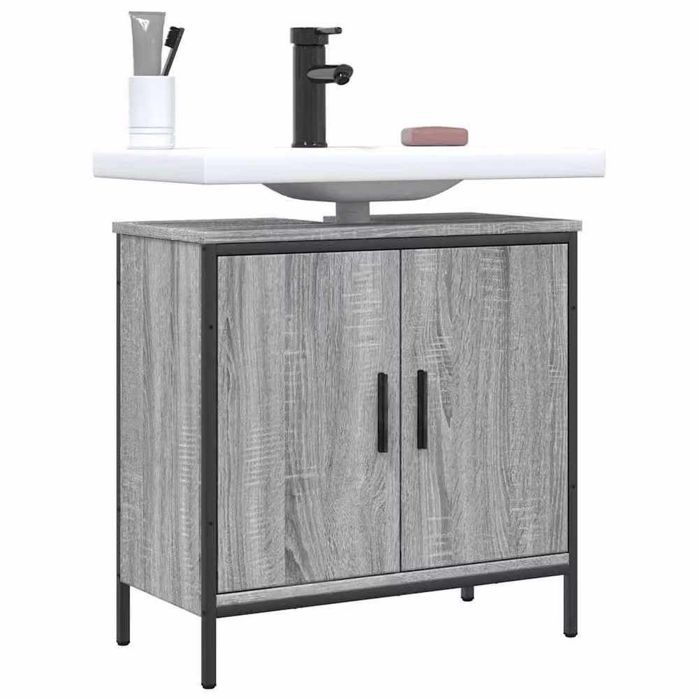 Berkfield Home Sturdy Bathroom Sink Cabinet in Grey Sonoma, W/D/H: 60 x 30 x 60 cm – 2
