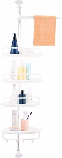 FORGEVIO White Rustproof 4 Tier Telescopic Corner Shower Caddy, H x W: 180 x 180 cm