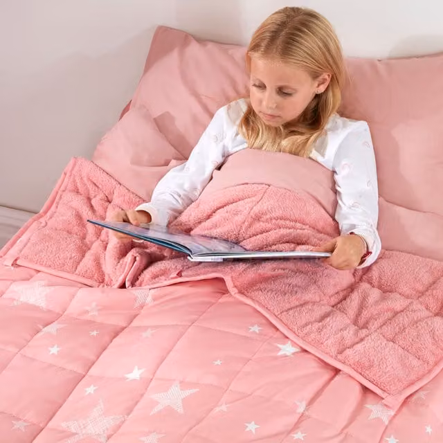 OHS Star Teddy Fleece Kids Weighted Blanket in Pink