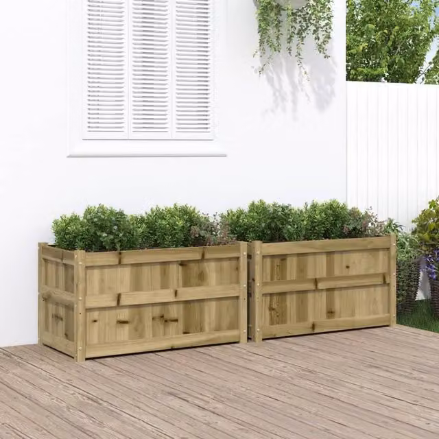 Berkfield Home Garden Planters, Set of 2 Impregnated Brown Pine Wood Tubs for Ornamental and Vegetable Gardens – 1