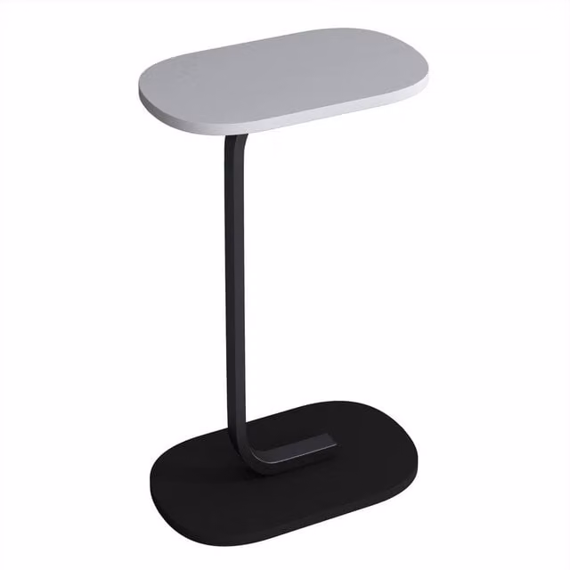 Havendro Grey C Shaped Side Table with Oval Wood and Metal Top – 1