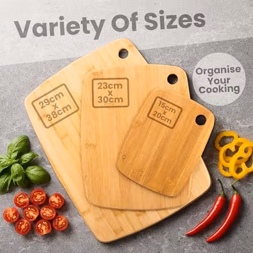 Carter & Clay 3 Piece Brown Bamboo Chopping Board Set with Handles – 2