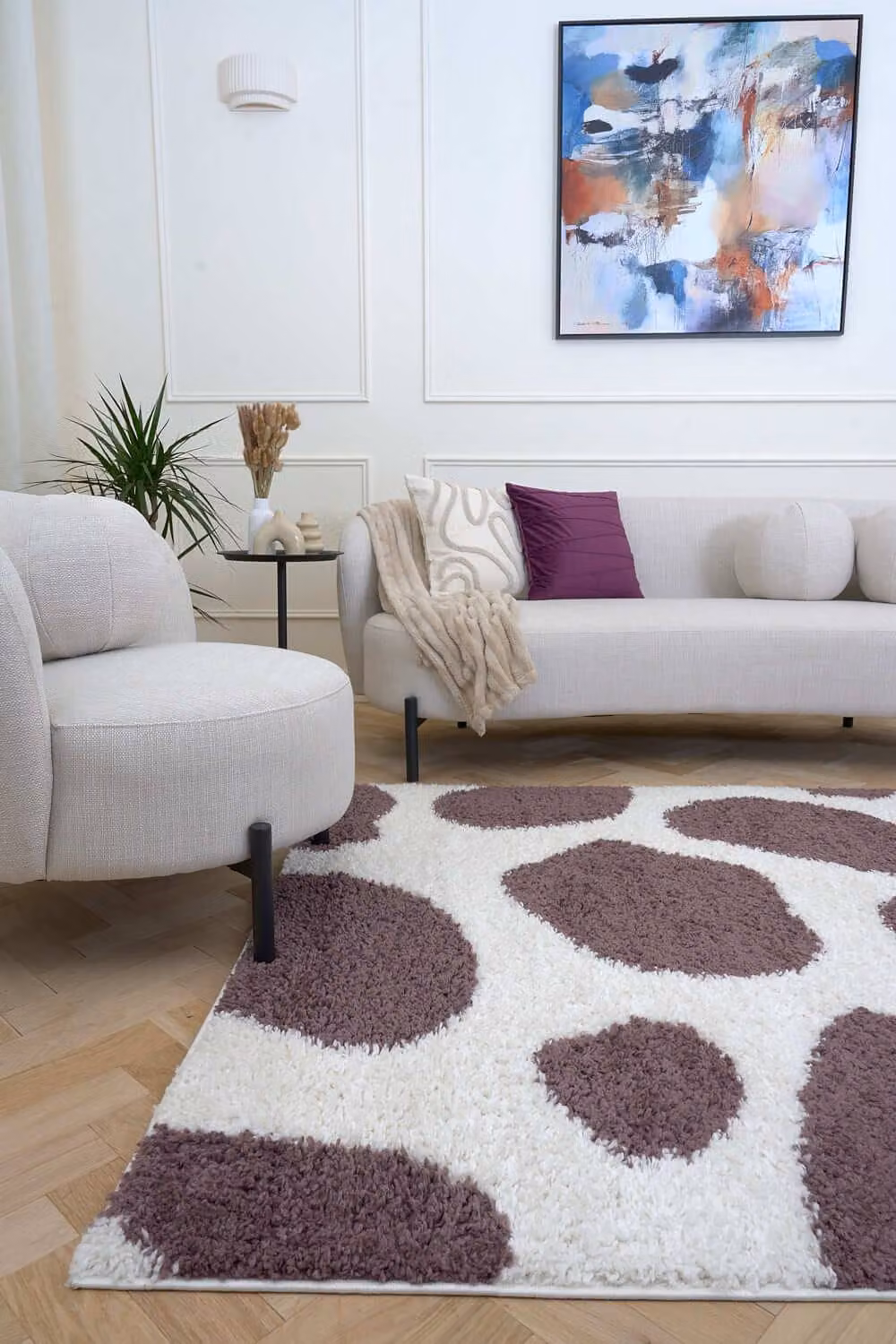 THE RUGS Moodi Pebble Design Shaggy Soft High Pile Living Room Rug in Purple, W: 80 cm, L: 150 cm – 2