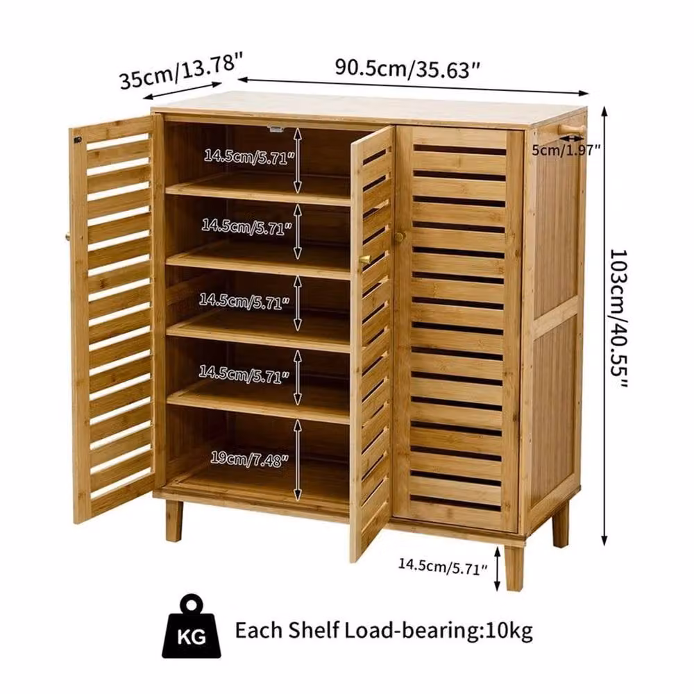 KORVIXA 3-Door Wooden Shoe Storage Cabinet in Natural Sand, W/D/H: 100 x 100 x 100 cm – 2