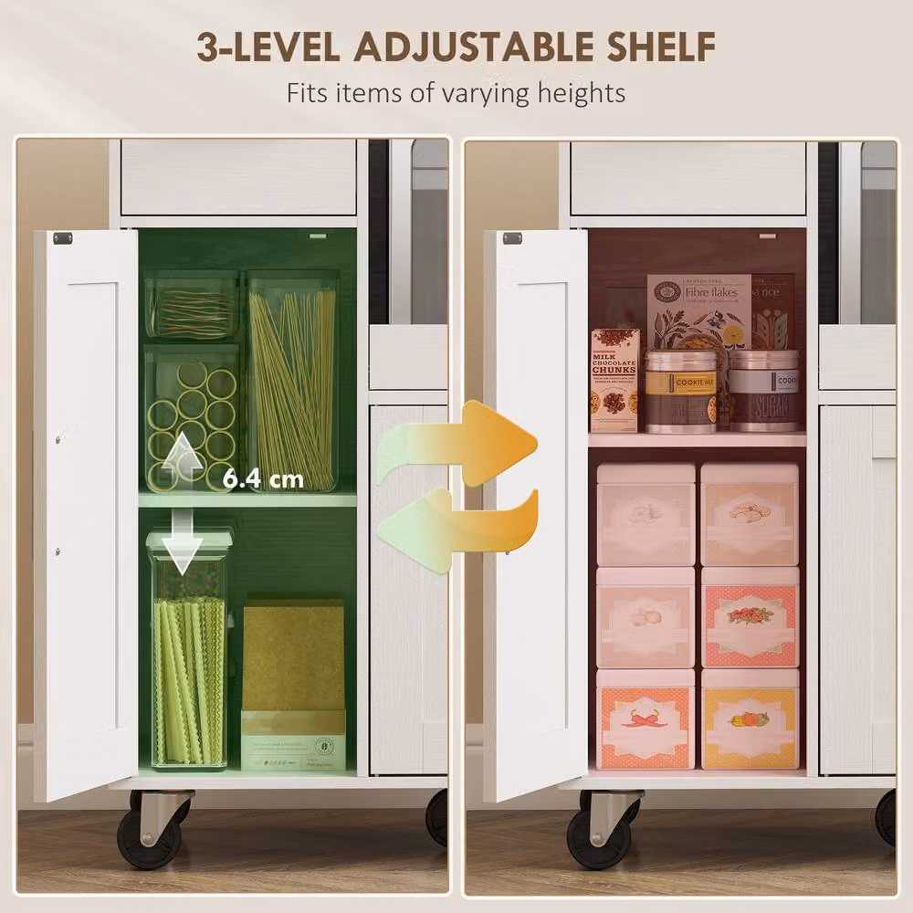 STILVORA Modern White Kitchen Trolley with Sliding Tray and MDF Cupboards – 4