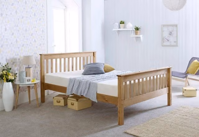 Rest Relax Summer Waxed Pine Wooden Bed Frame in Beige, Size: 140 x 200 cm