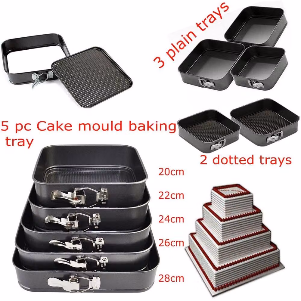 NESTLUNE 5-Piece Non-Stick Square Springform Cake Mould Tins, Black, W/D/H: 100 x 15 x 15 cm – 2