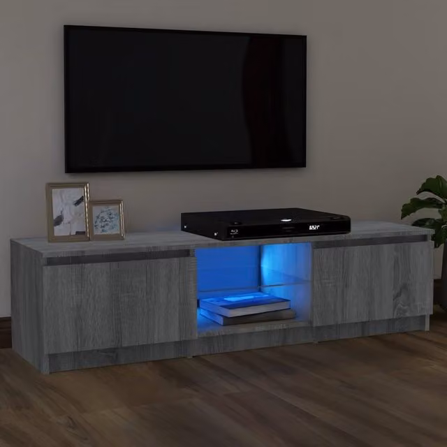 Berkfield Home Modern TV Cabinet with LED Lights in Grey Sonoma, W: 120 cm, D: 30 cm, H: 35.5 cm – 1