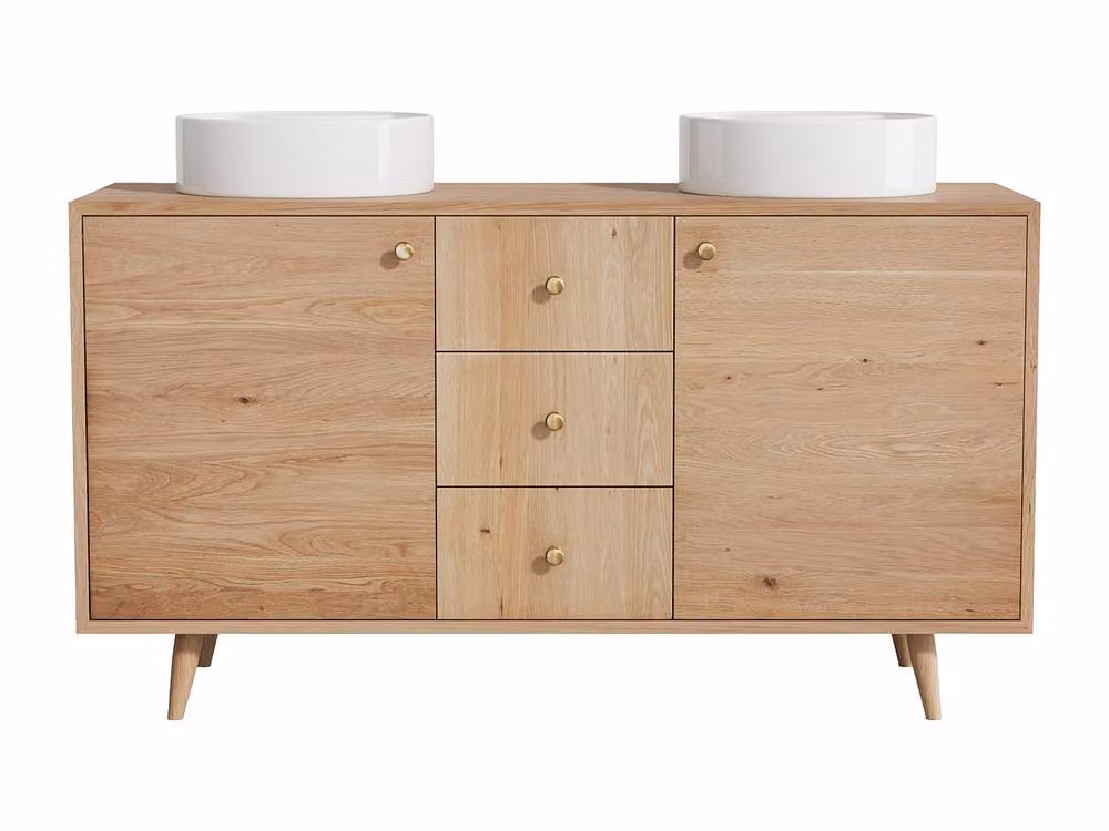 Vente-unique Solid Oak Bathroom Vanity Unit with Round Countertop Basin in Light Oak – 2