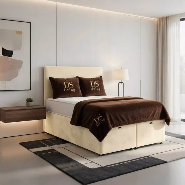 DS Living Prima Cream Upholstered Fabric Divan Bed with Drawers, W: 90 cm x L: 190 cm
