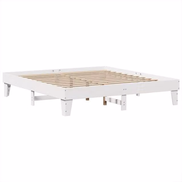 Berkfield Home Solid Wood Pine Bed Frame in White, 200 x 200 cm – 1
