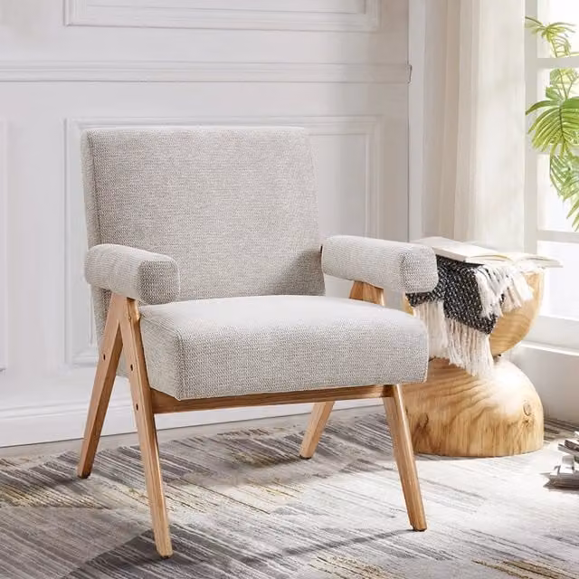 Livingandhome Modern Linen Upholstered Accent Armchair with Armrests in Beige