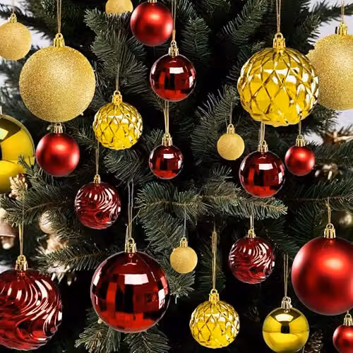 Pelle & Sol 30-Piece Abstract Christmas Bauble Set in Red, Gold and Green – 6