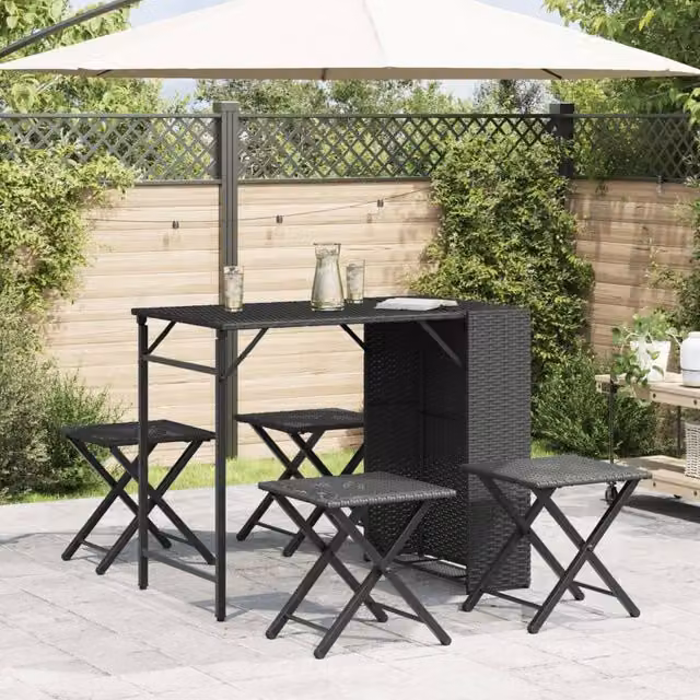 Berkfield Home Beautiful 5 Piece Black Poly Rattan Garden Dining Set with Folding Table
