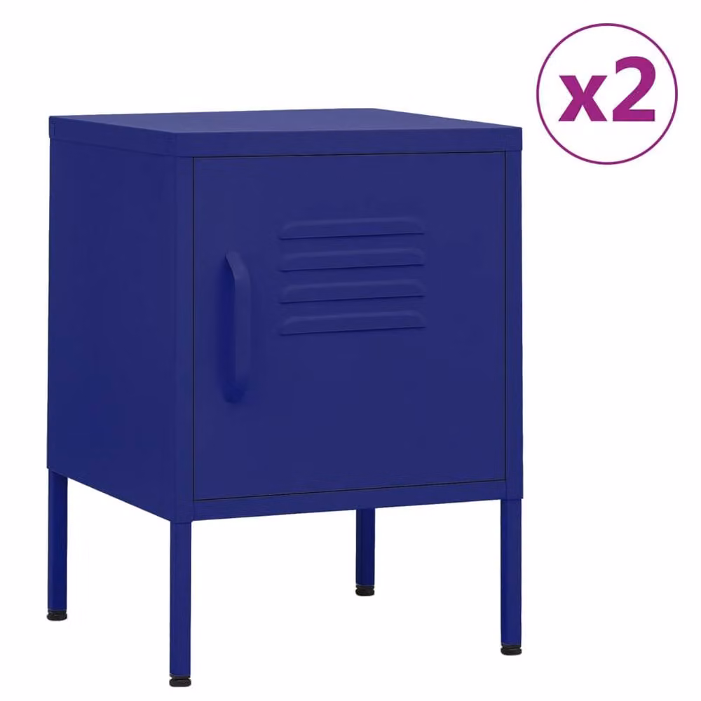 Berkfield Home Set of 2 Navy Blue Metal Nightstands, W/D/H: 35 x 35 x 51 cm – 2
