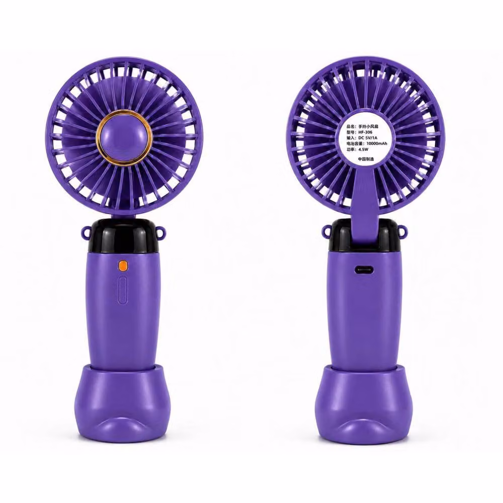 Dyzi Portable Handheld Mini Fan, Rechargeable with Stand and USB-C, 3 Speeds, Purple – 4