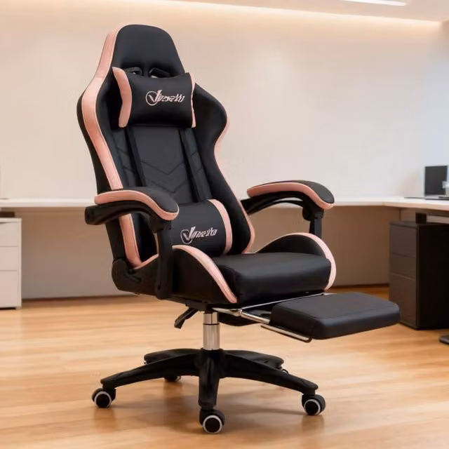ERGOVEXA Black Synthetic Leather Computer Gaming Chair with Headrest and Armrests